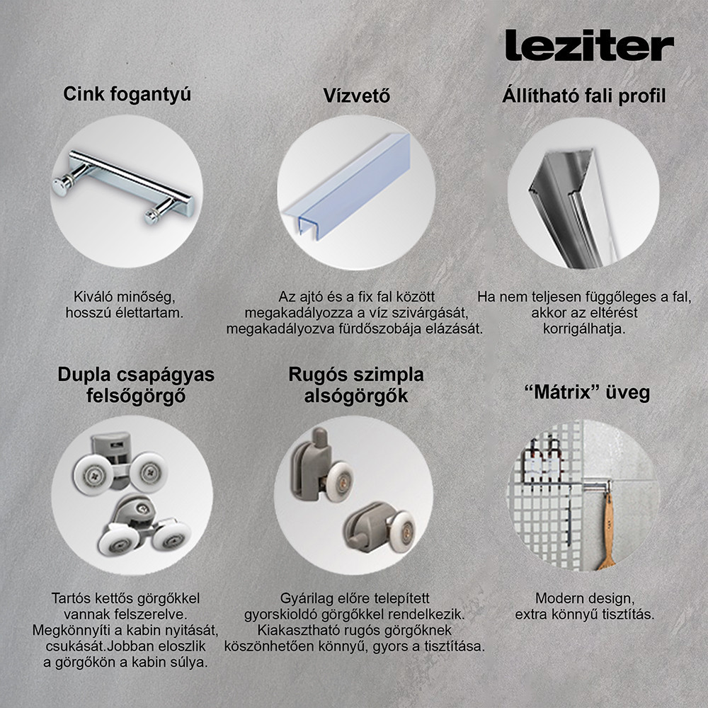 Leziter Cabină de duș pătrată Spirit Matrix 80x80 cm fără cădiță de duș [3]