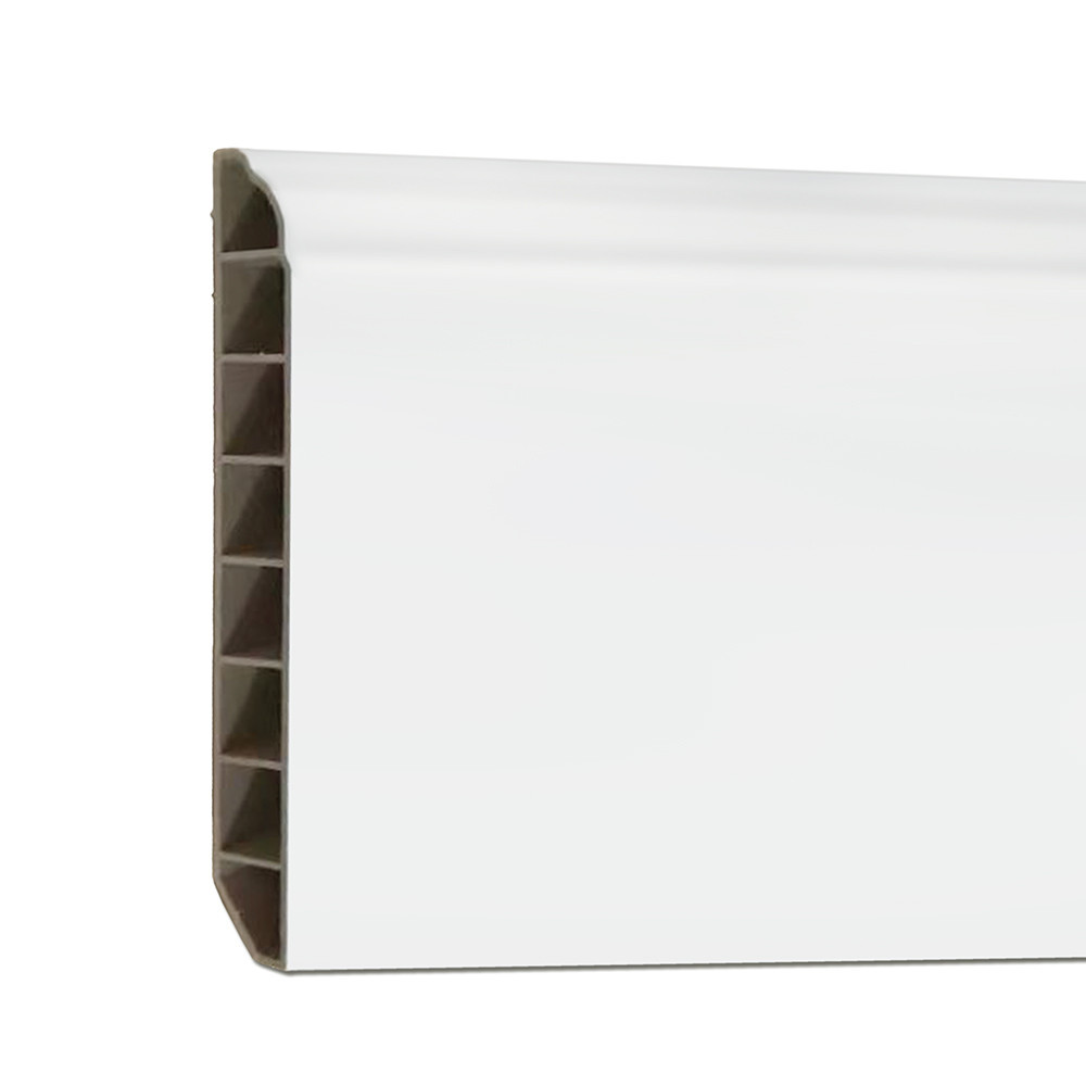 Pardoseli și placări pereți - Leziter Bordură de podea din vinil SPC Alb-zăpadă 2400x100x12 mm