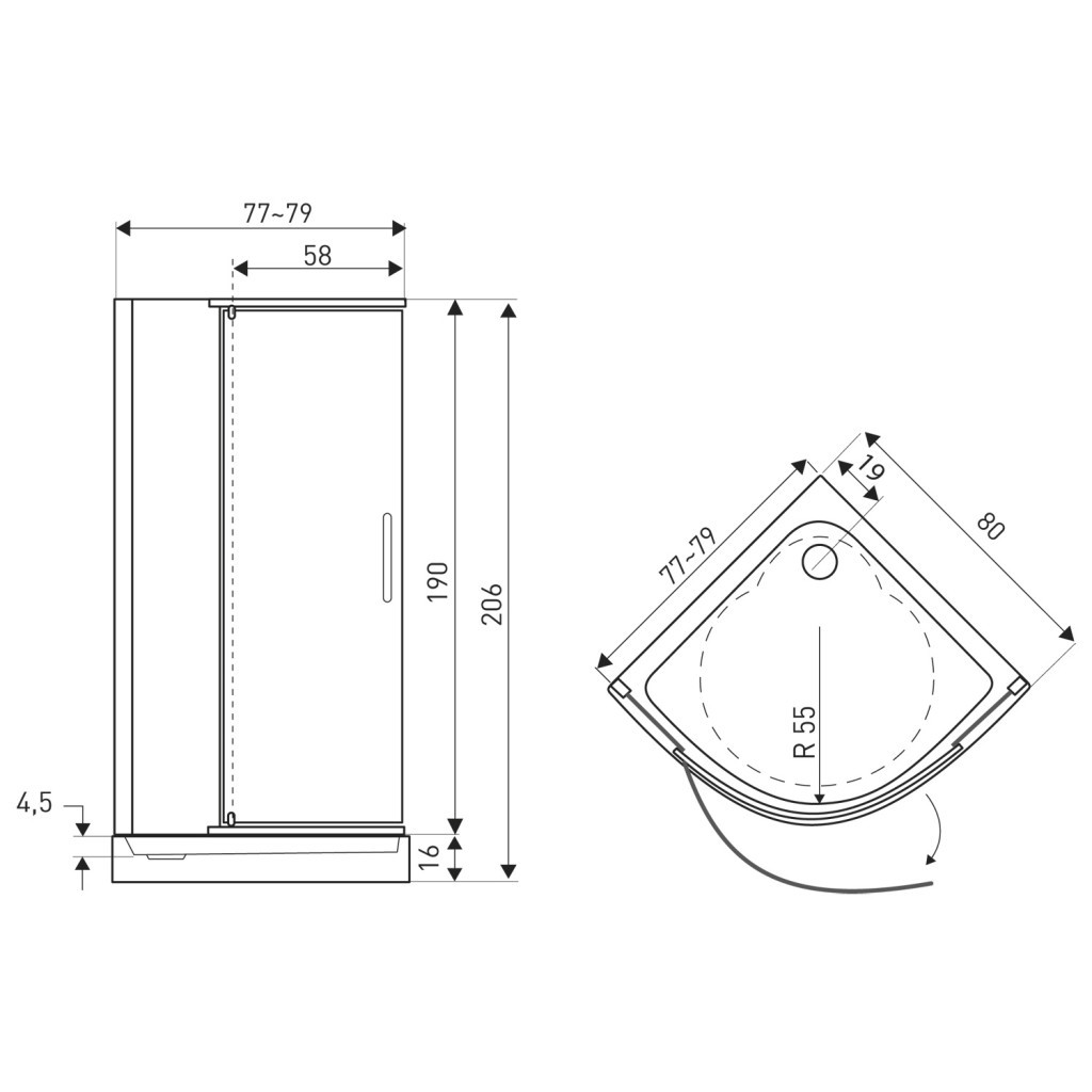 Kerra Splash Black 80 cabină de duș curbată cu tavă de duș [4]