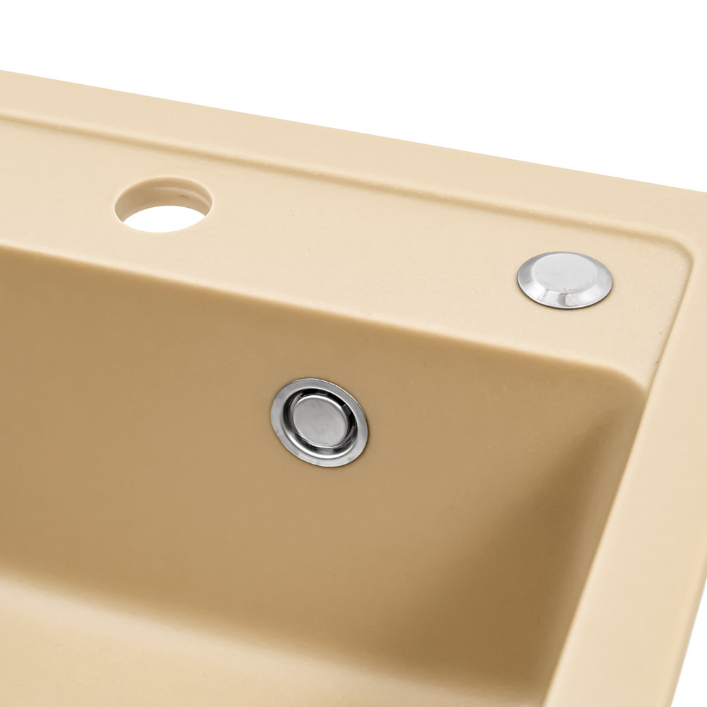 Leziter Chiuvetă pătrată Nia din granit cu o singură cuvă și sifon bej [6]