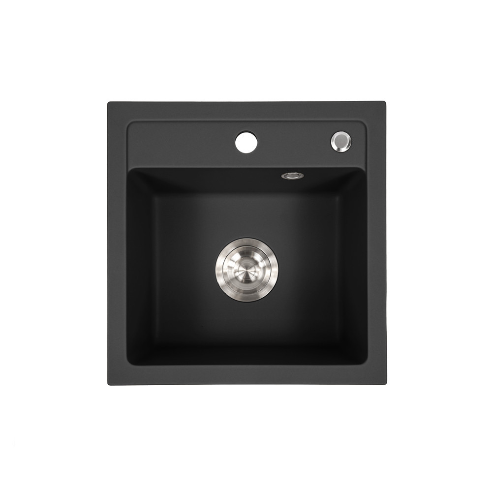 Chiuvetă granit - Leziter Chiuvetă pătrată Nia din granit cu o singură cuvă și sifon, neagră