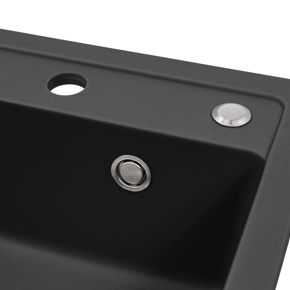 Leziter Chiuvetă pătrată Nia din granit cu o singură cuvă și sifon, neagră [7]