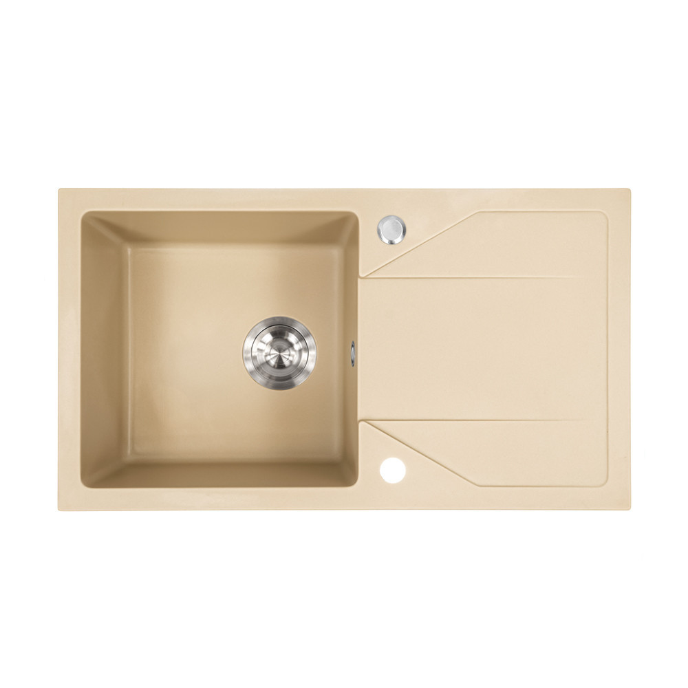 Chiuvetă granit - Leziter Chiuvetă Gori pătrată cu o singură lavoar, cu picurare, din granit, cu sifon, bej
