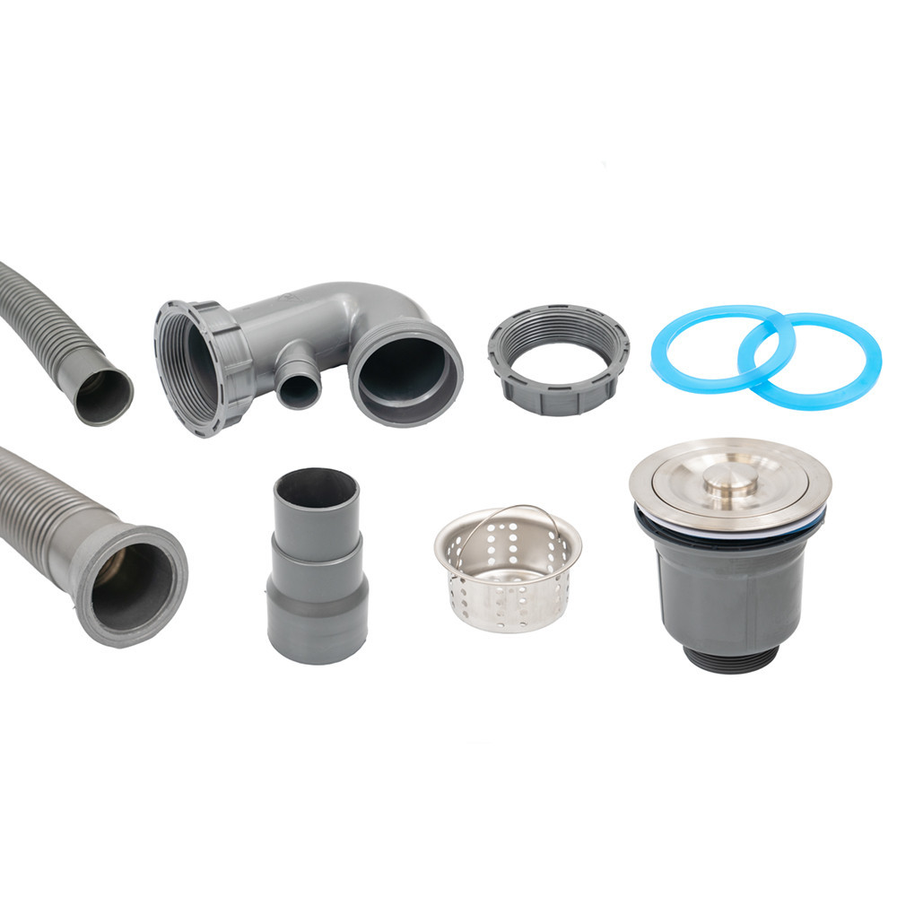 Leziter Chiuvetă Gori pătrată cu un singur lavoar din granit, cu sifon și sifon, neagră [3]