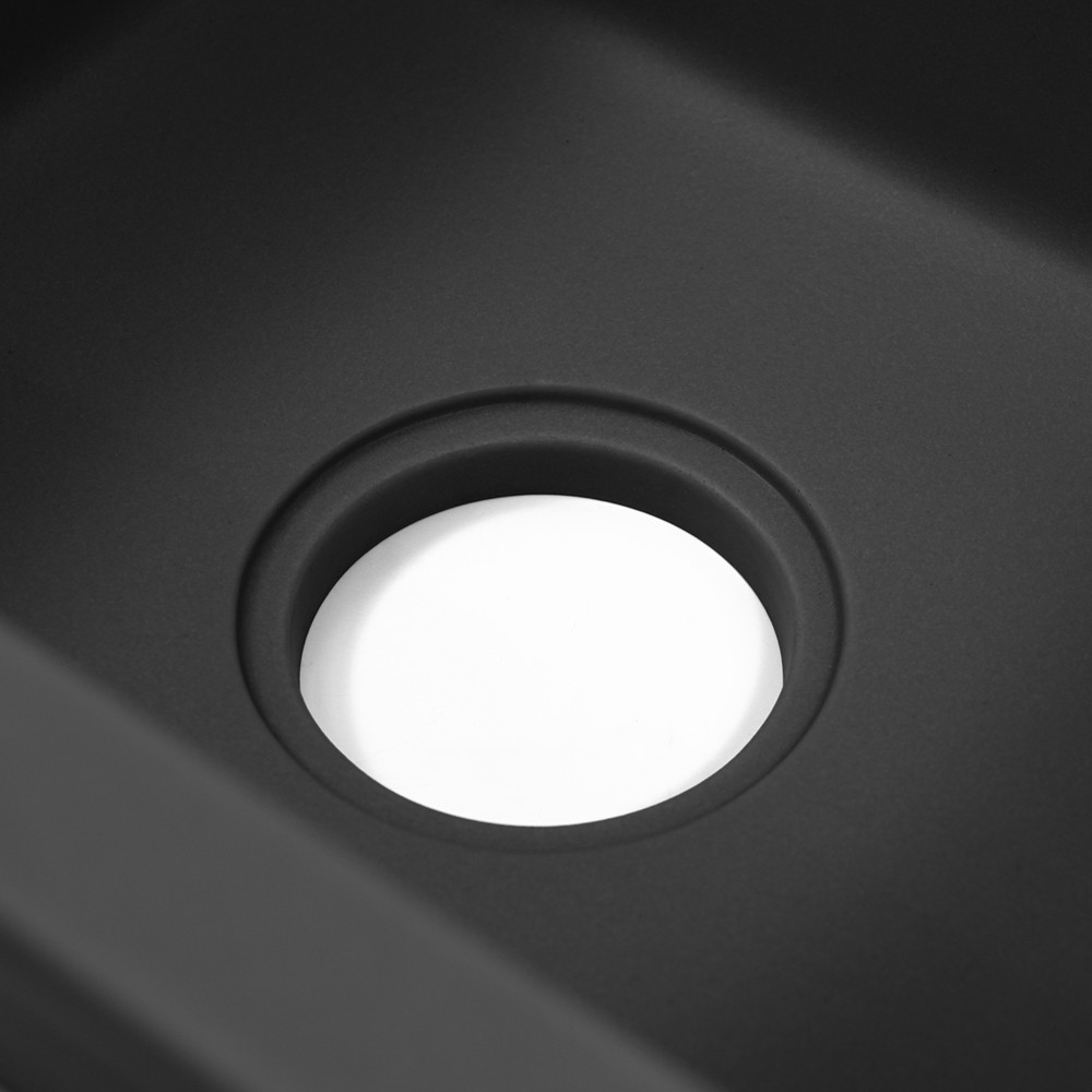 Leziter Chiuvetă Gori pătrată cu un singur lavoar din granit, cu sifon și sifon, neagră [8]