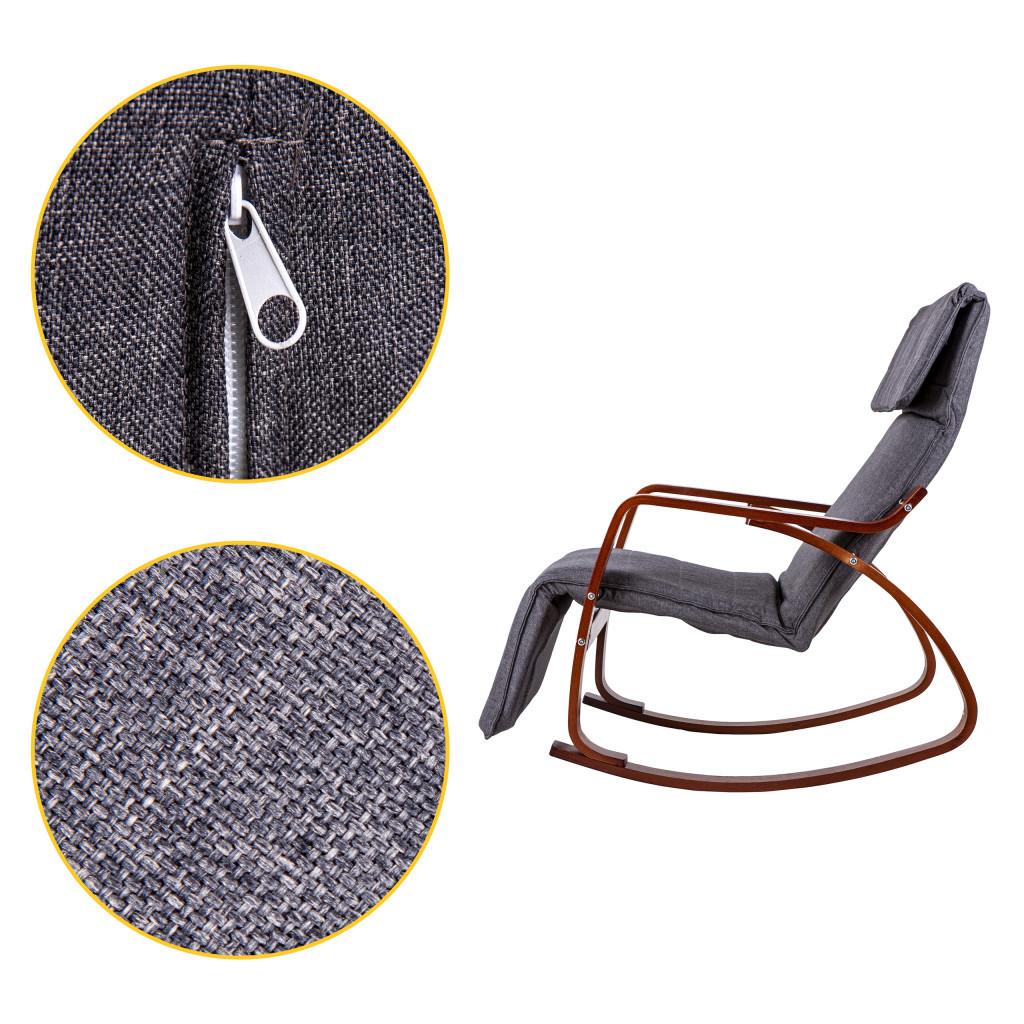 Homelux Scaun oscilant cu suport reglabil pentru picioare, cadru din lemn hazel - gri [7]