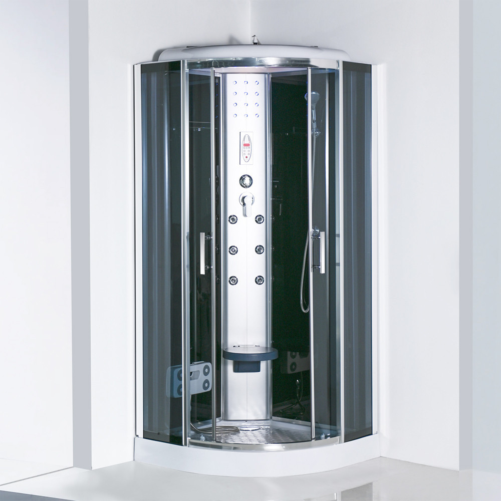 Leziter Cabină de duș cu hidromasaj curbată Vital Black 90x90 cm [1]