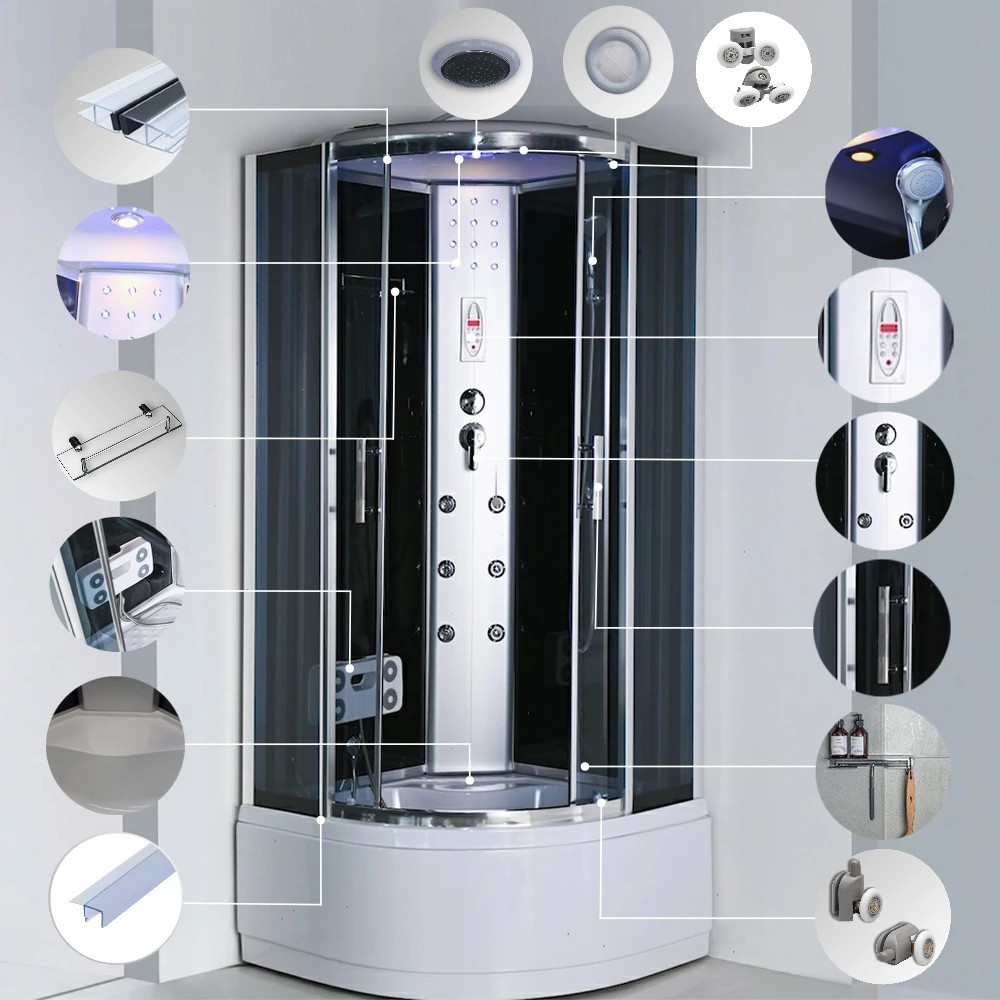 Leziter Cabină de duș cu hidromasaj Vital Black 80x80 cm, curbată și adâncă [6]