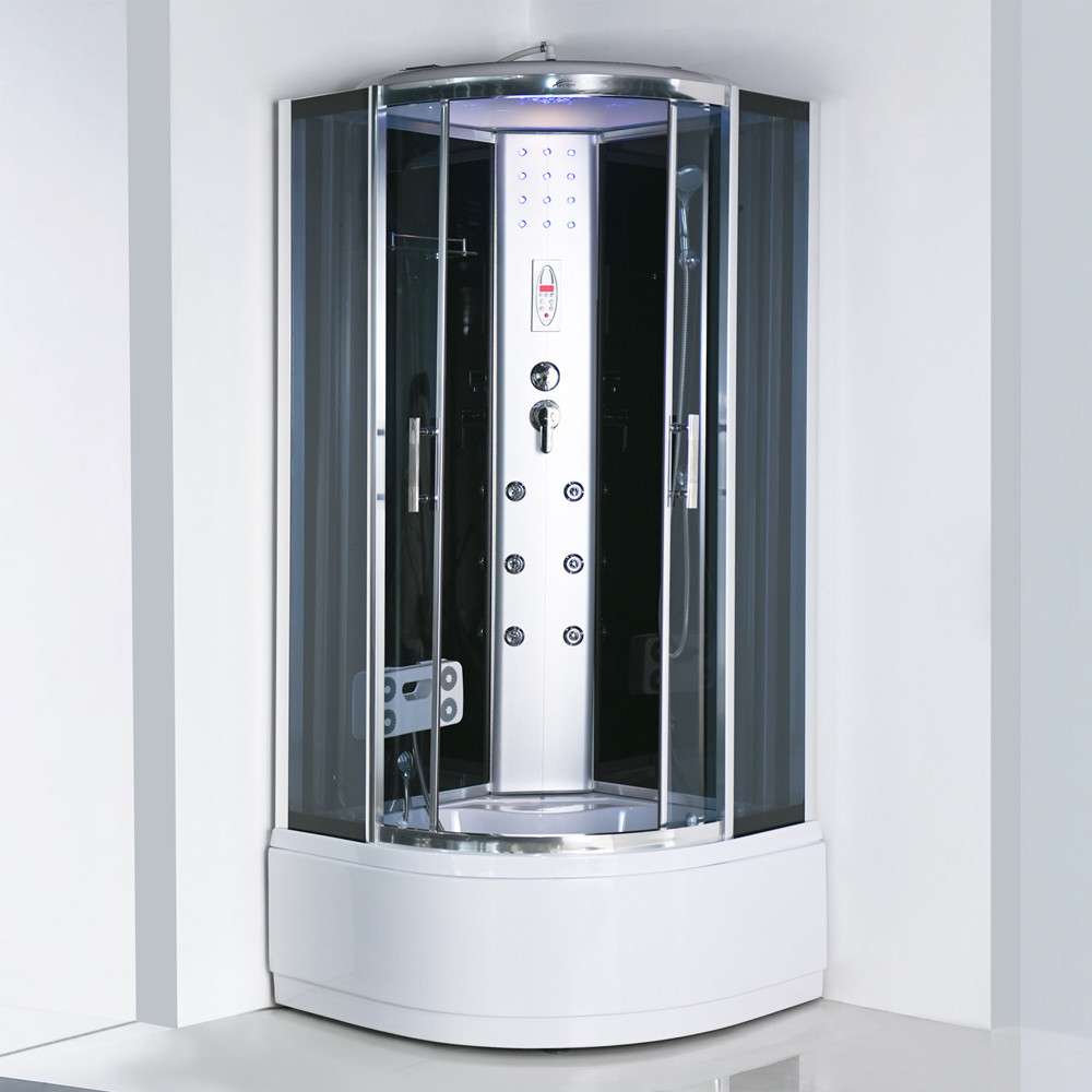 Leziter Cabină de duș cu hidromasaj Vital Black 90x90 cm, curbată, cu tavă adâncă [1]