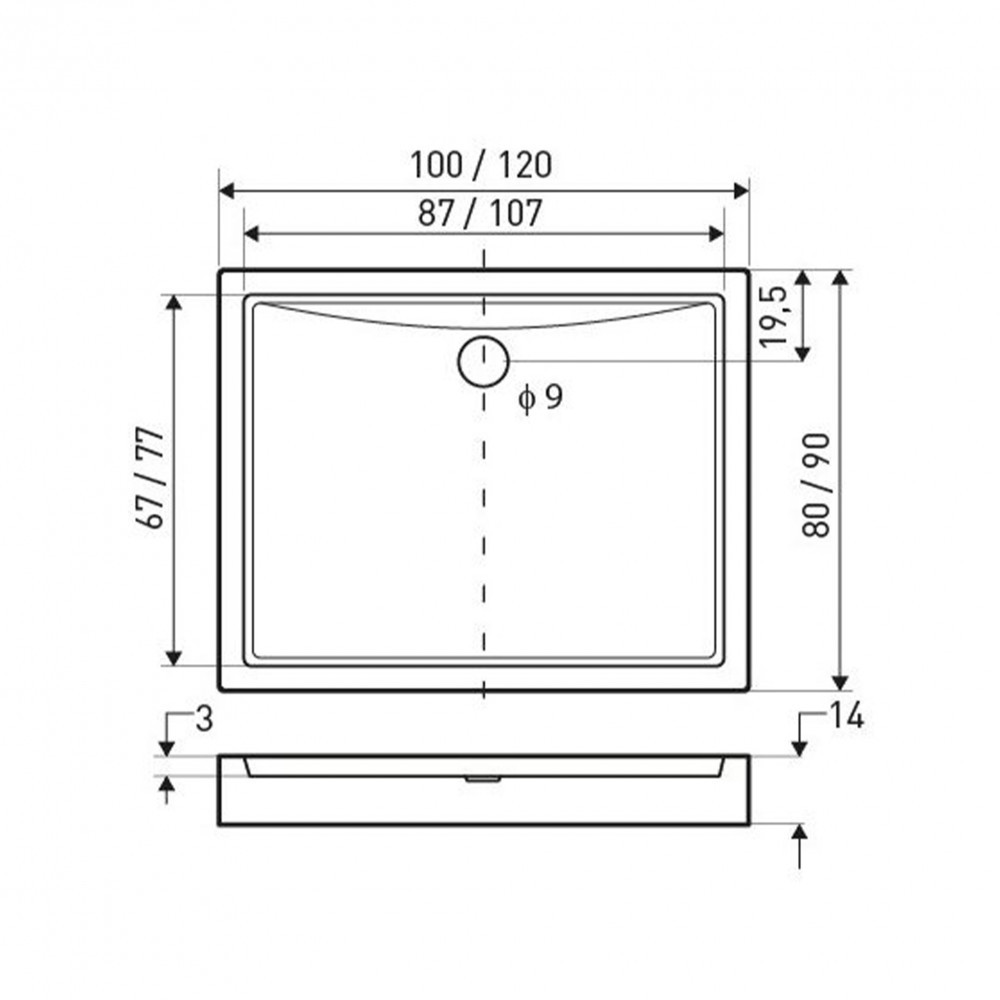 Kerra Cădiță de duș pătrată universală Victor 120x90 cm [1]