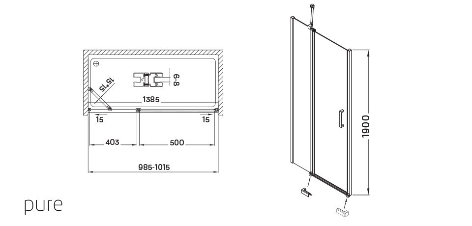 Wellis Ușă de duș batantă Pure 100x190 cm cu finisaj Easy Clean [3]