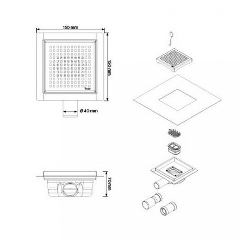 Wellis Sifon de pardoseală pătrat W-Drain [1]