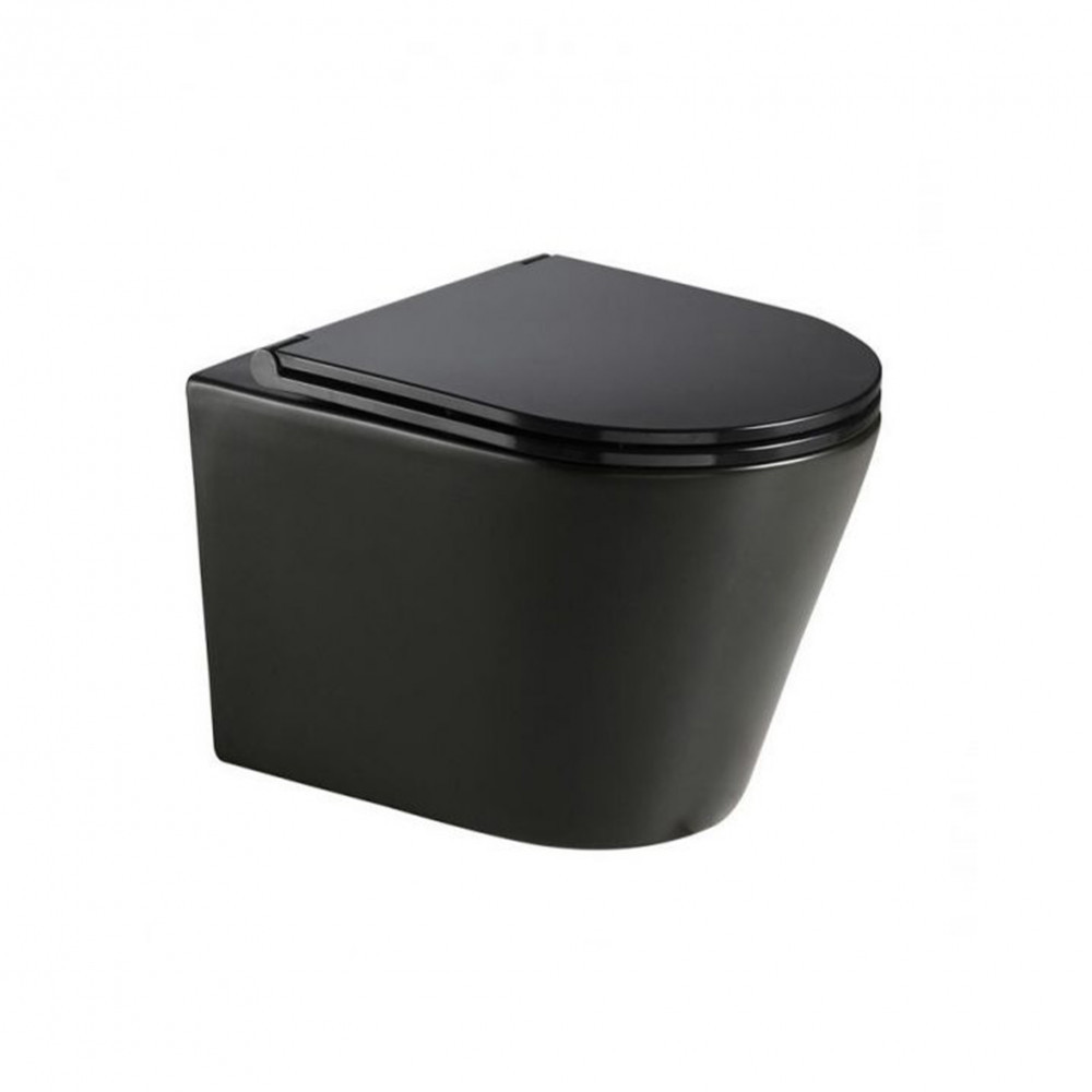 Toaletă perete - Wellis Toaletă Clement Black fără margini, montată pe perete, negru mat