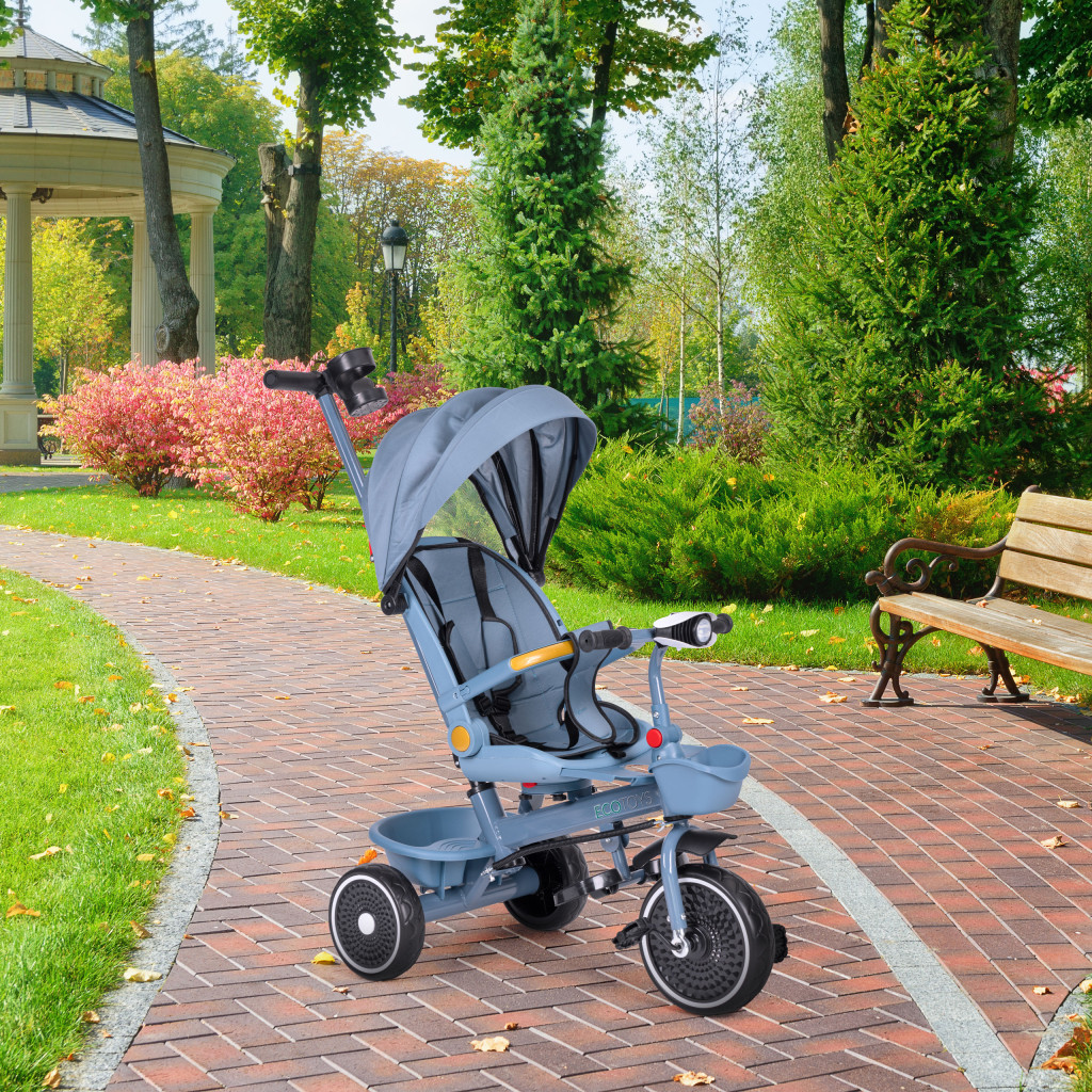 Homelux Triciclu cu scaun pivotant și acoperiș pliabil 2 în 1 albastru [7]