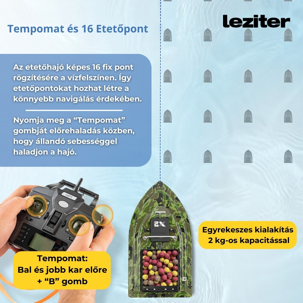 Leziter Barcă cu momeală X2 GPS, ejector spate, camuflaj verde [8]