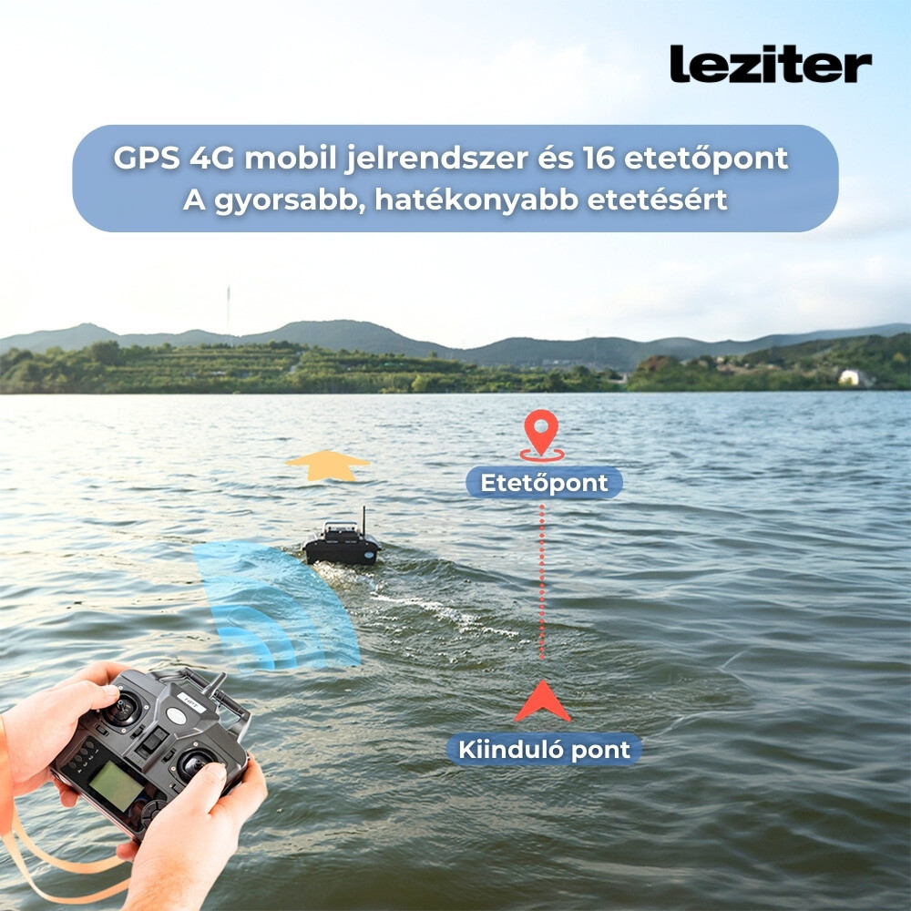 Leziter Barcă cu momeală X2 GPS, ejector spate, camuflaj verde [9]