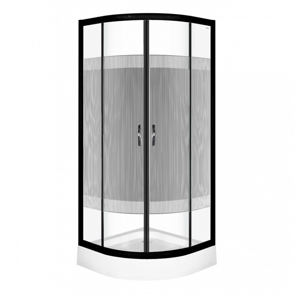 Cabină de duș semirotundă - Kerra Cabină de duș curbată Xenia Duo Neagră 90x90 cm cu cădiță de duș