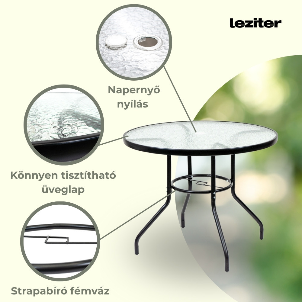 Leziter Masă de grădină Ordino cu cadru metalic și sticlă [2]