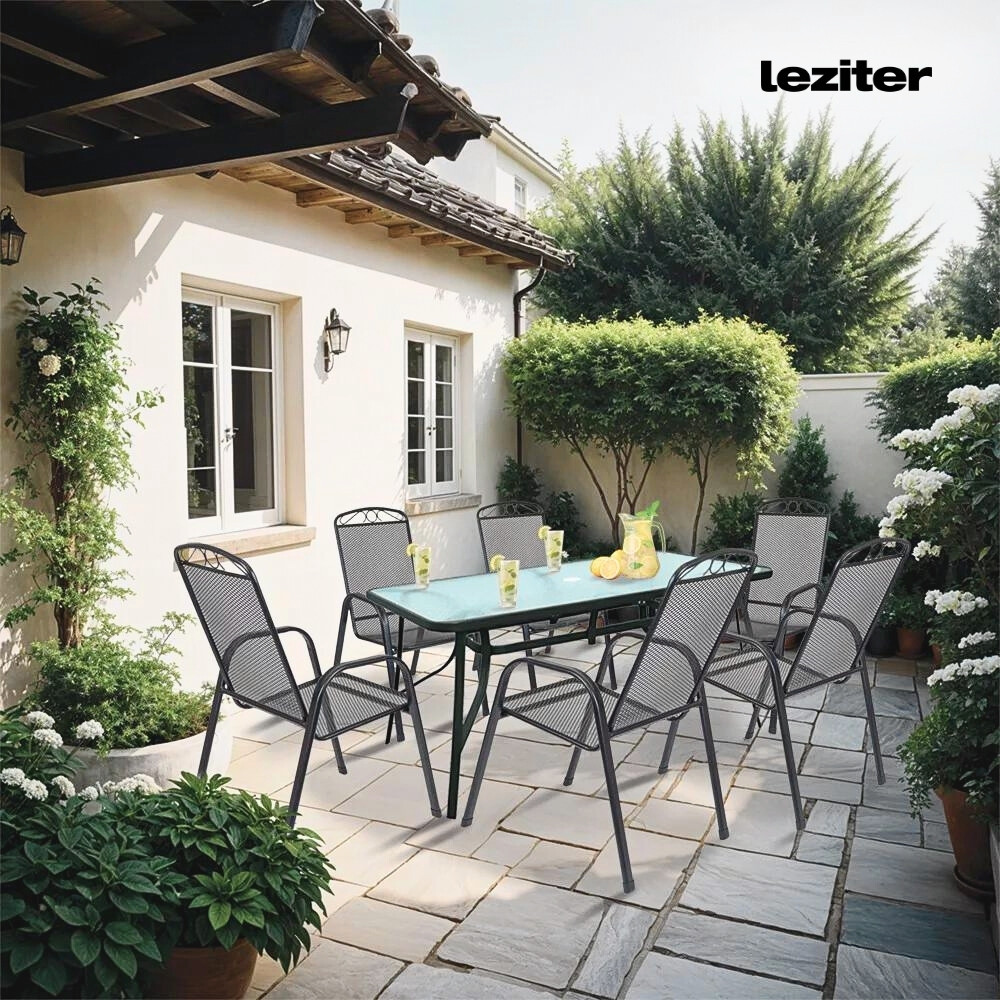 Leziter Masă de grădină Canillo cu cadru metalic și sticlă [5]