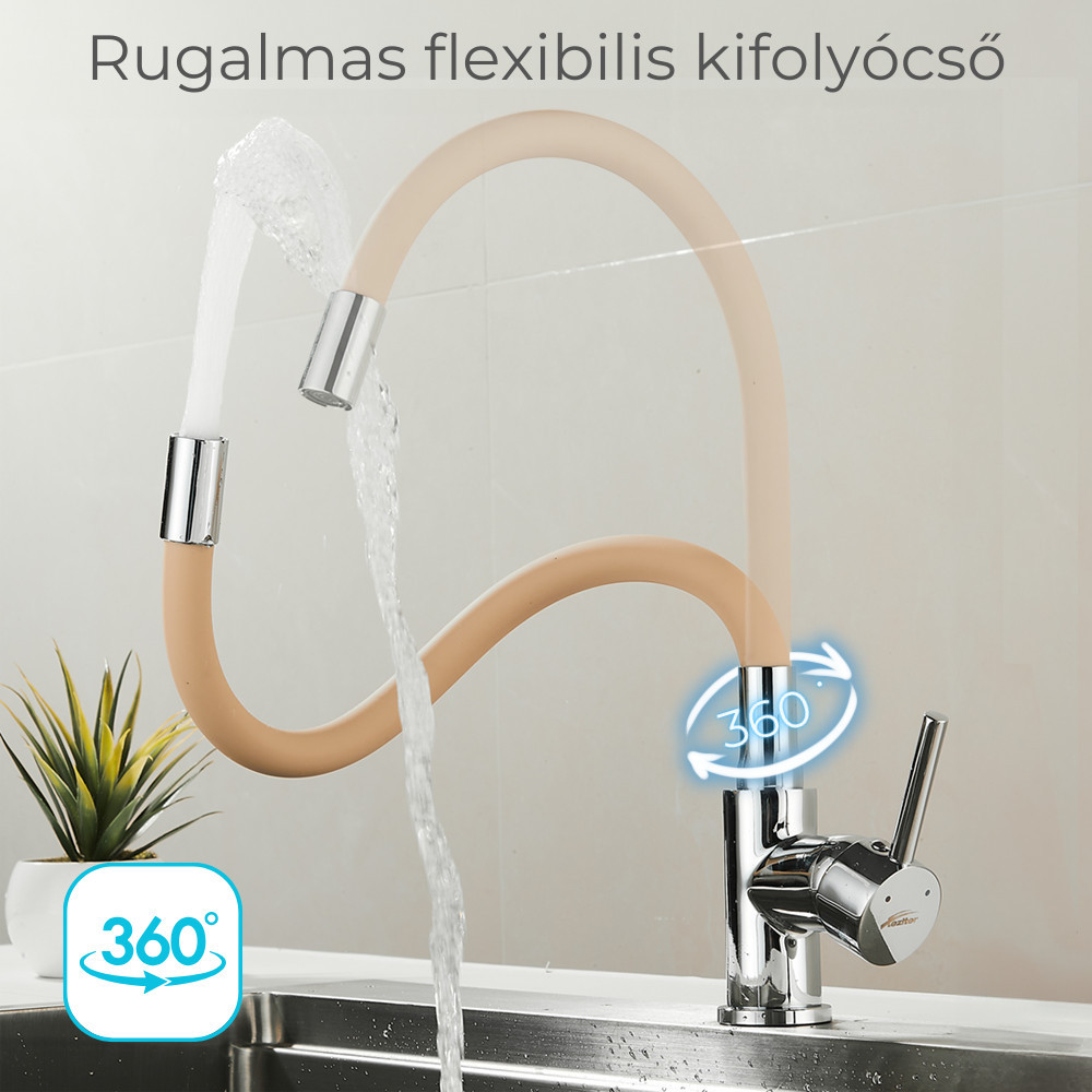 Leziter Baterie lavoar independentă Corin cu cioc flexibil bej [1]