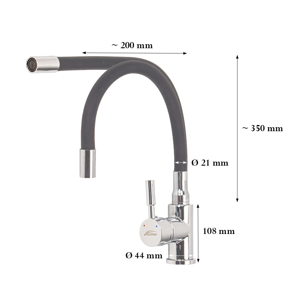 Leziter Baterie de chiuvetă independentă Corin cu cioc flexibil, gri [5]