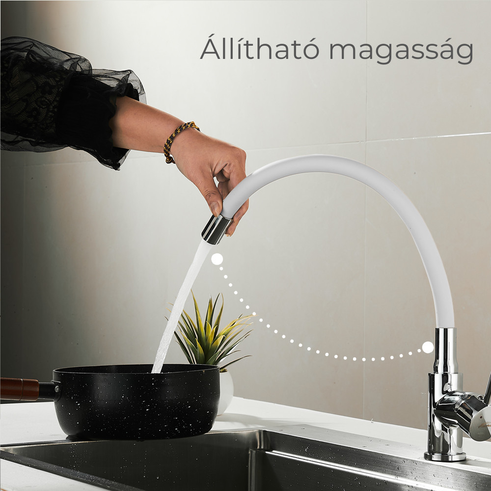 Leziter Baterie de chiuvetă independentă Corin cu cioc flexibil, albă [2]