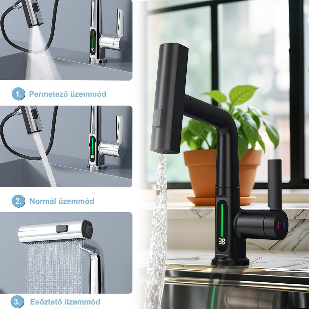 Leziter Baterie chiuvetă Mara cu cap multifuncțional și afișaj digital [4]