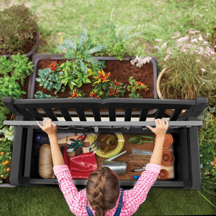 Curver Bancă de grădină/depozitare din plastic Eden Garden 265L, gri-grafit deschis [5]