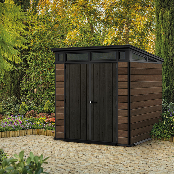 Curver Căsuță de grădină din plastic Signature PENT 7X7, lemn de nuc [2]