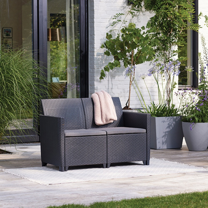 Curver Claire 2 locuri artificial rattan gradina canapea grafit [2]