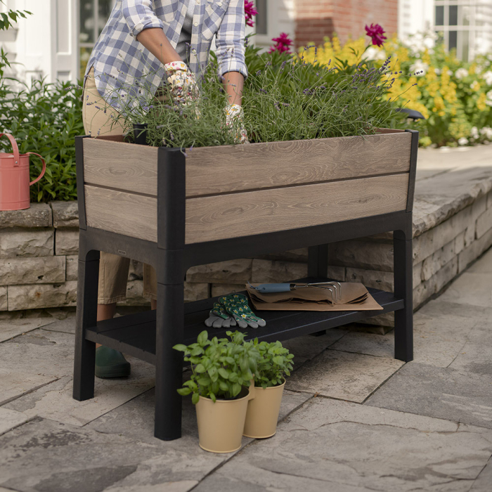 Curver Deco înălțat ghiveci de grădină din plastic cu raft inferior 110l lemn de frasin [2]