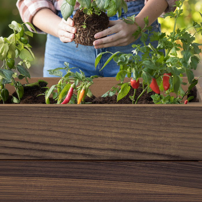 Curver Deco înălțat ghiveci de grădină din plastic cu raft inferior 110l nuc [4]