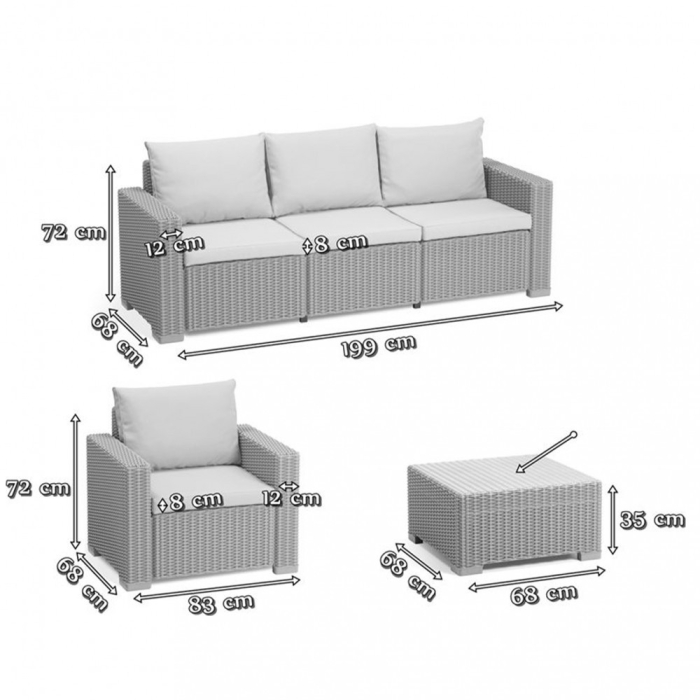 Curver Set de grădină Moorea, canapea de colț, fotoliu și masă, gri închis cu perne gri deschis [2]