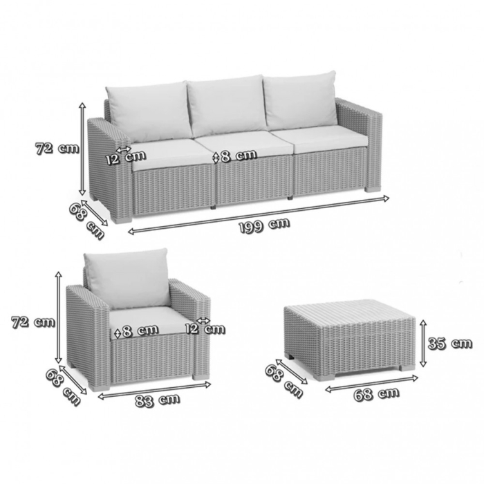 Curver Set de mobilier de grădină California cu 3 locuri, culoare cappuccino, cu pernă nisip [5]