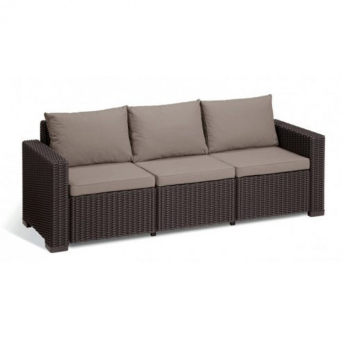 Curver Set de mobilier de grădină California cu 3 locuri, maro cu perne taupe calde [2]