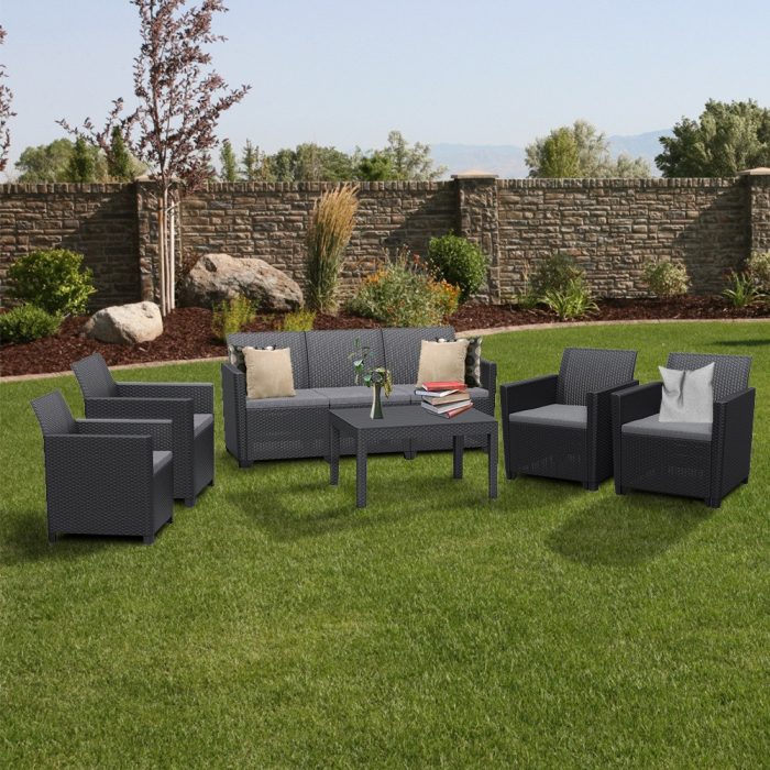 Curver Set de mobilier de grădină Claire III cu 7 locuri și masă Orlando, grafit [3]