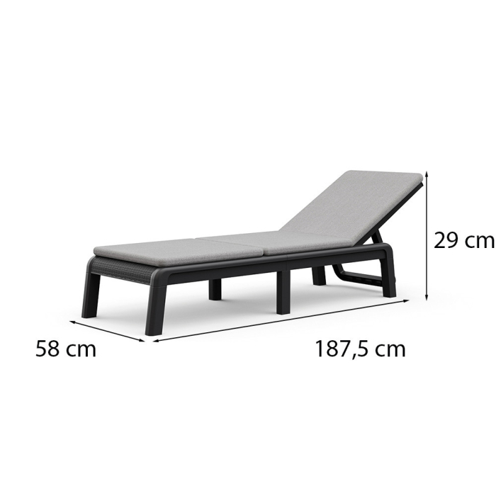 Curver Șezlong Mallorca din plastic cu pernă, grafit-gri deschis [3]