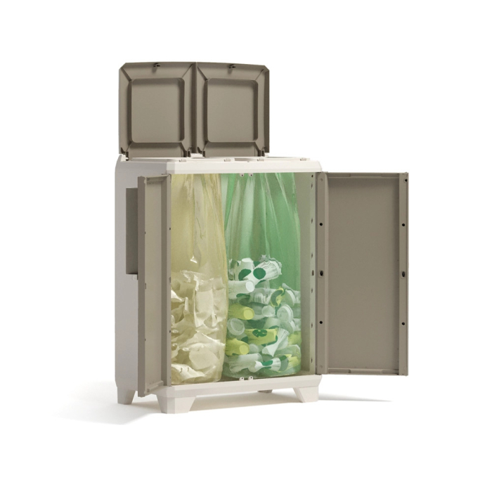 Curver Split Premium lemn selectiv coș de gunoi container de plastic bej deschis-maro deschis [4]