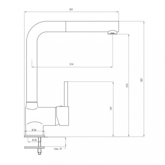 Deante Robinet de bucătărie extensibil Aster, crom alb, cu gura de scurgere. [2]