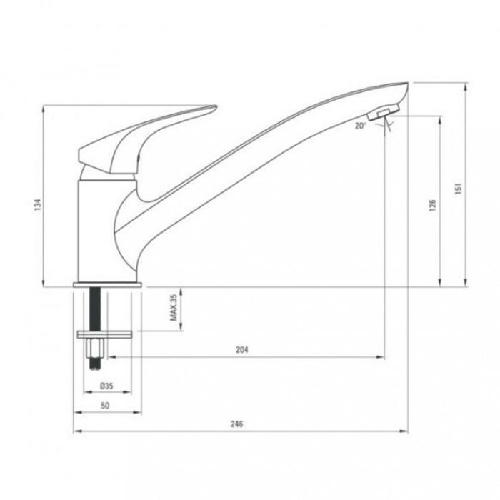 Deante Robinet de chiuvetă Cynia, crom. Lungime gura de scurgere: 20 cm Înălțime robinet: 15 cm [2]