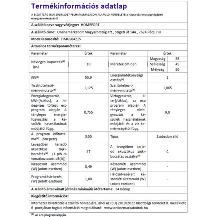 Homefort Mașină de spălat vase independentă HOMEFORT HMGS0421S [7]
