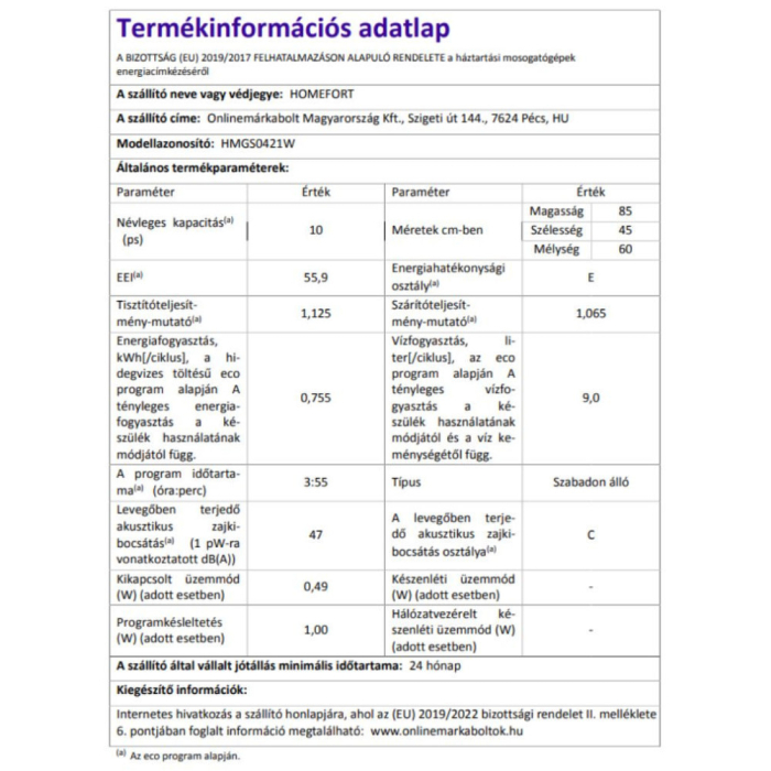 Homefort Mașină de spălat vase independentă HOMEFORT HMGS0421W [5]