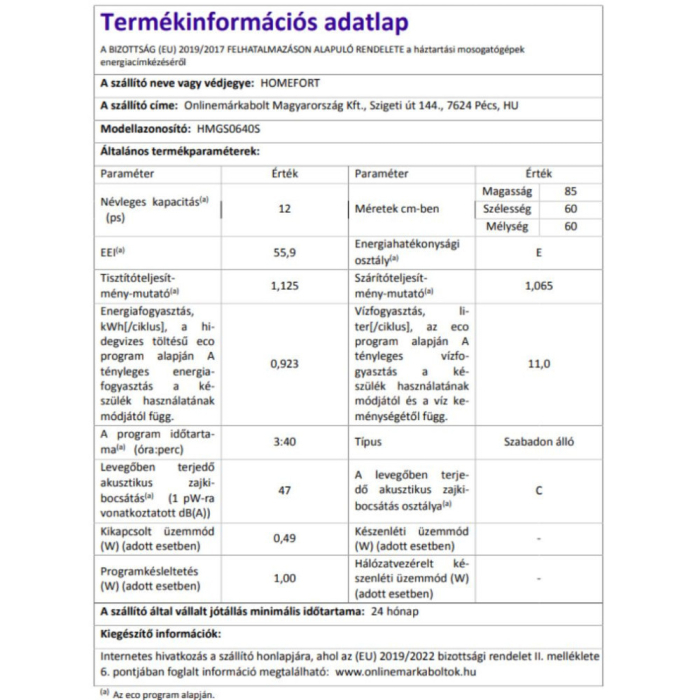 Homefort Mașină de spălat vase independentă HOMEFORT HMGS0640S [6]