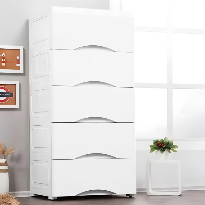 Homelux 5 sertare cu raft extensibil cu picioare cu roți alb [9]