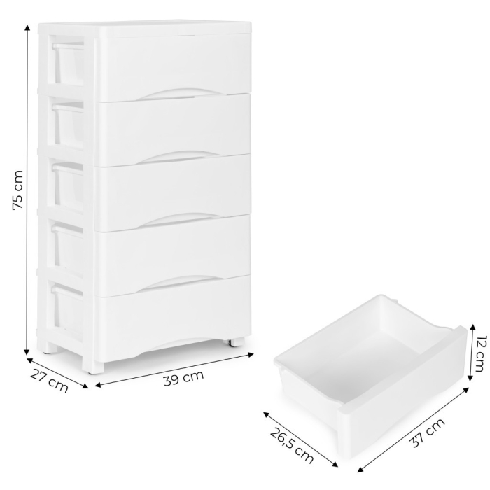 Homelux 5 sertare cu raft extensibil cu picioare cu roți alb [8]