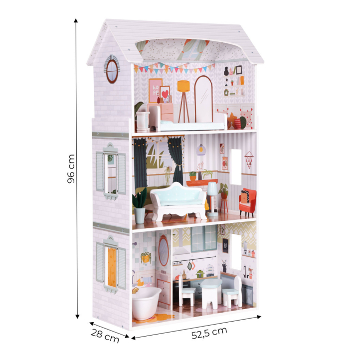 Homelux Alice Dollhouse 3 etaje 4 camere 9 piese de mobilier [10]
