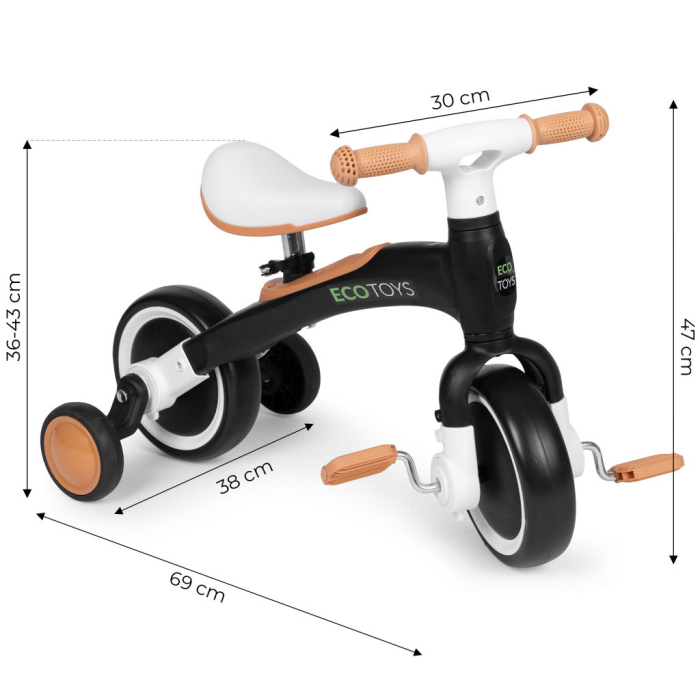 Homelux Bicicletă de jogging 3-in-1 cu pedale și roți laterale negru [9]