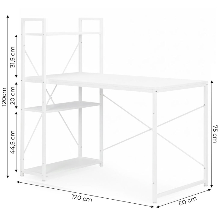 Homelux Birou 120x60 cm cu 3 rafturi Alb [10]