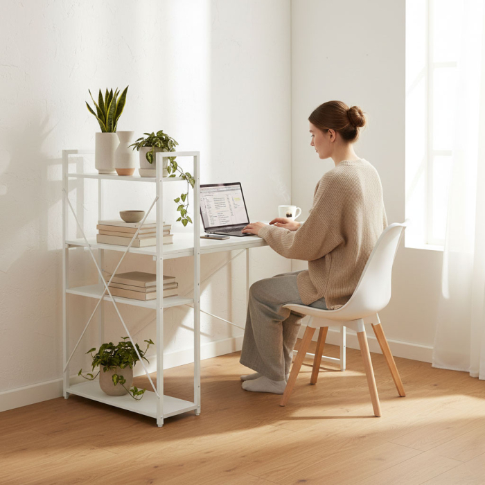 Homelux Birou 120x60 cm cu 3 rafturi Alb [2]
