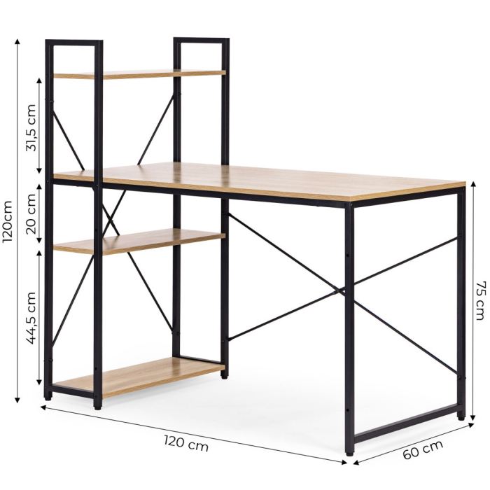 Homelux Birou 120x60 cm cu 3 rafturi Loft Style [10]